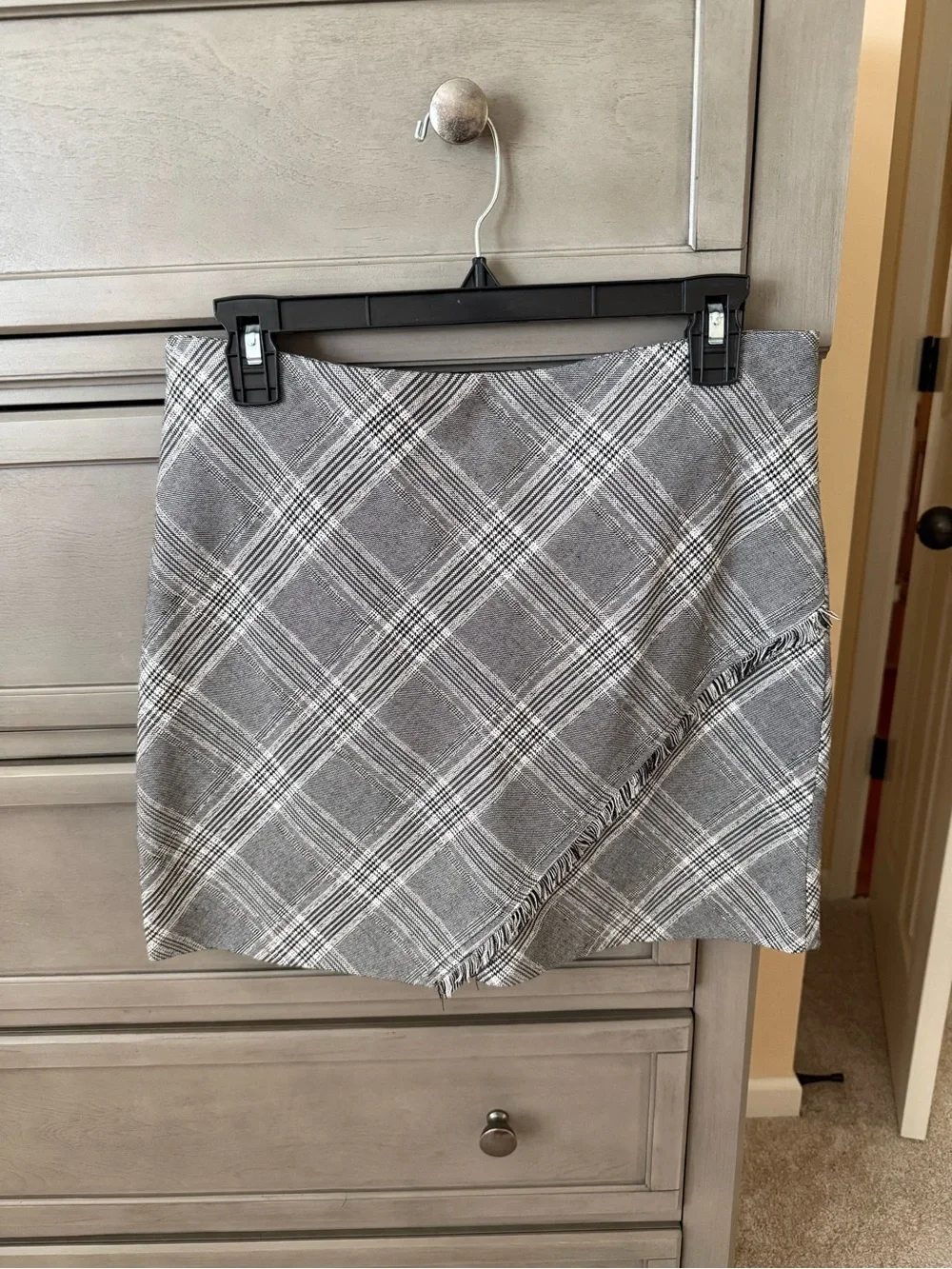 Free People Gray Plaid Mini Skirt with Fringe Detail